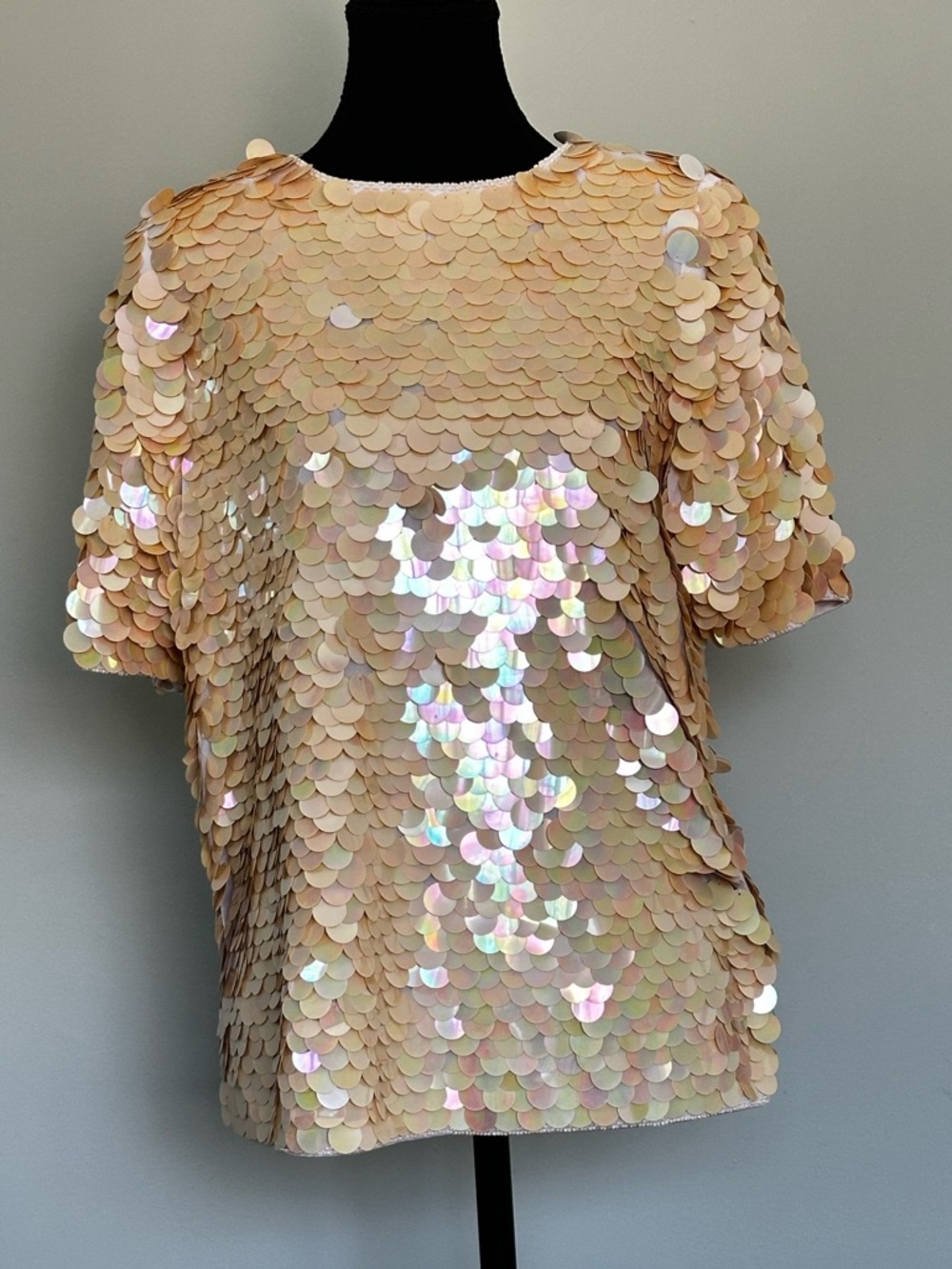 Sequin Zimble Cream Iridescent Paillette Party Top | Statement Piece